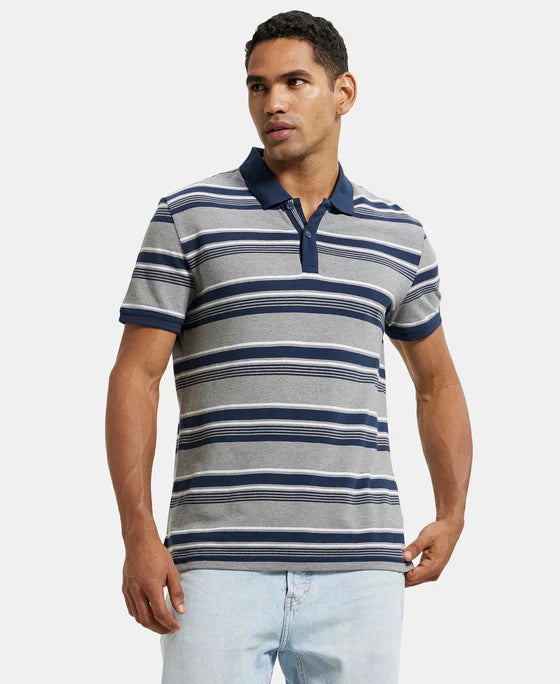 Jockey US93 Men's Super Combed Cotton Rich Striped Polo T-Shirt
